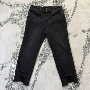 Judy Blue Jeans Womens Size 15 32 Black Cropped Straight Leg Distressed Ankle